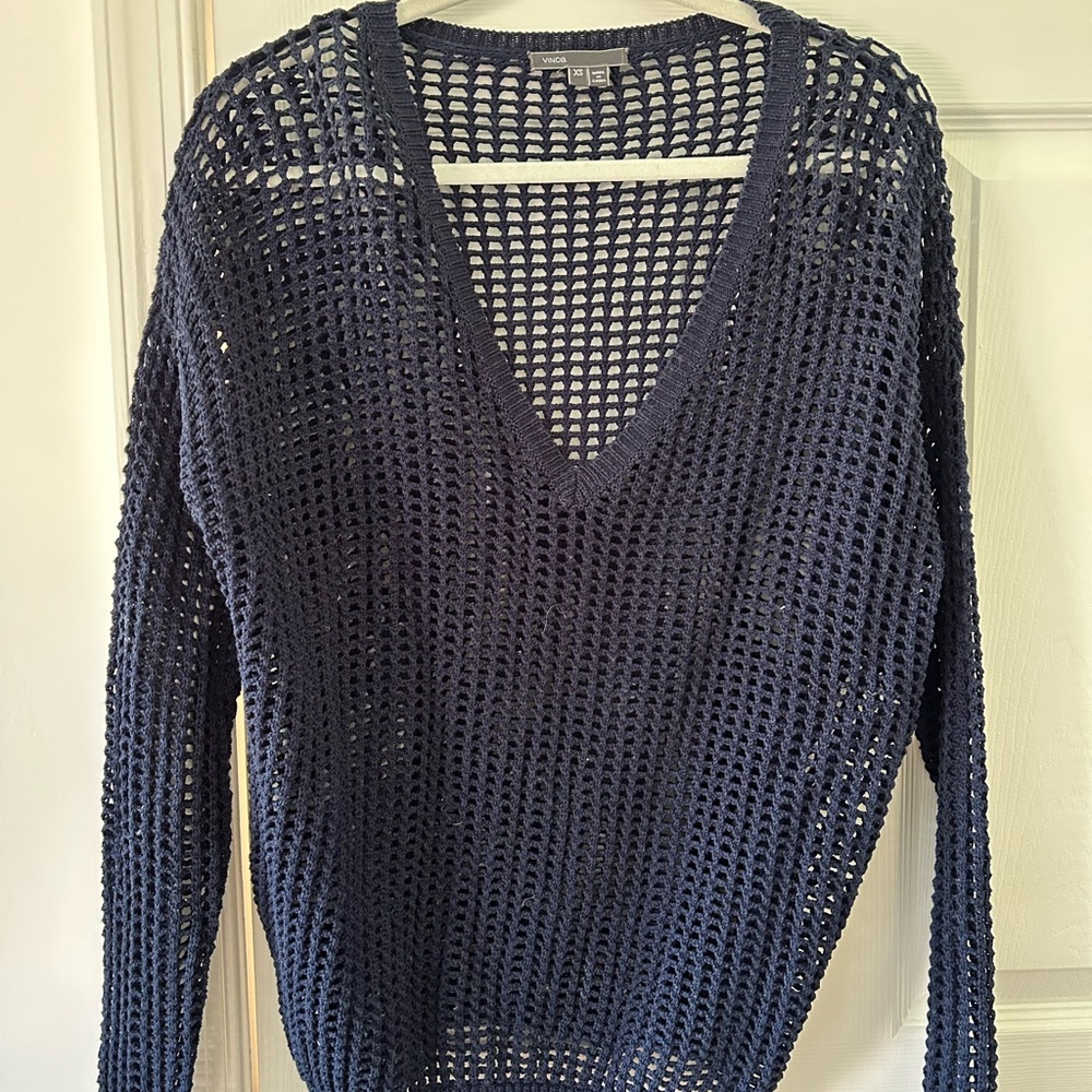 VINCE navy crochet sweater